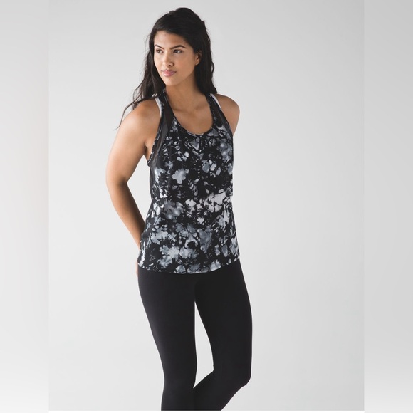 Lululemon •  Sunshine Salutation Tank • Dusk Dye White Black / Black - Picture 2 of 10